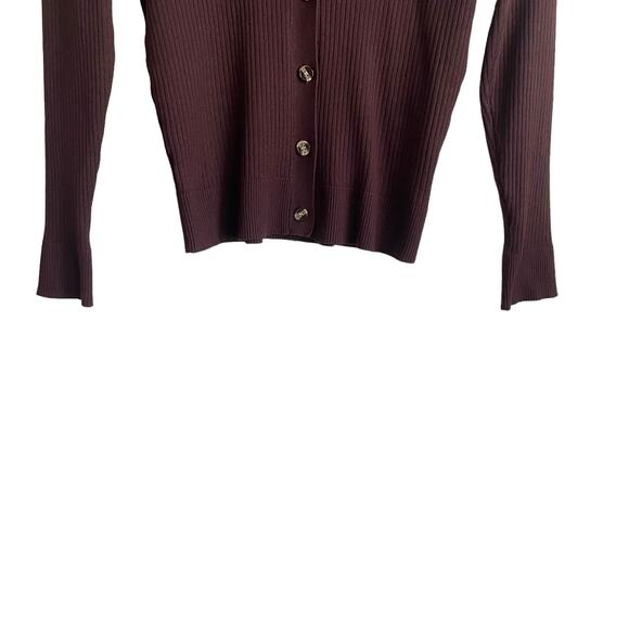 Grace Karin Women Cardigan Sweater L Brown Ribbed Fitted‎ Preppy Academia Office - Picture 4 of 9